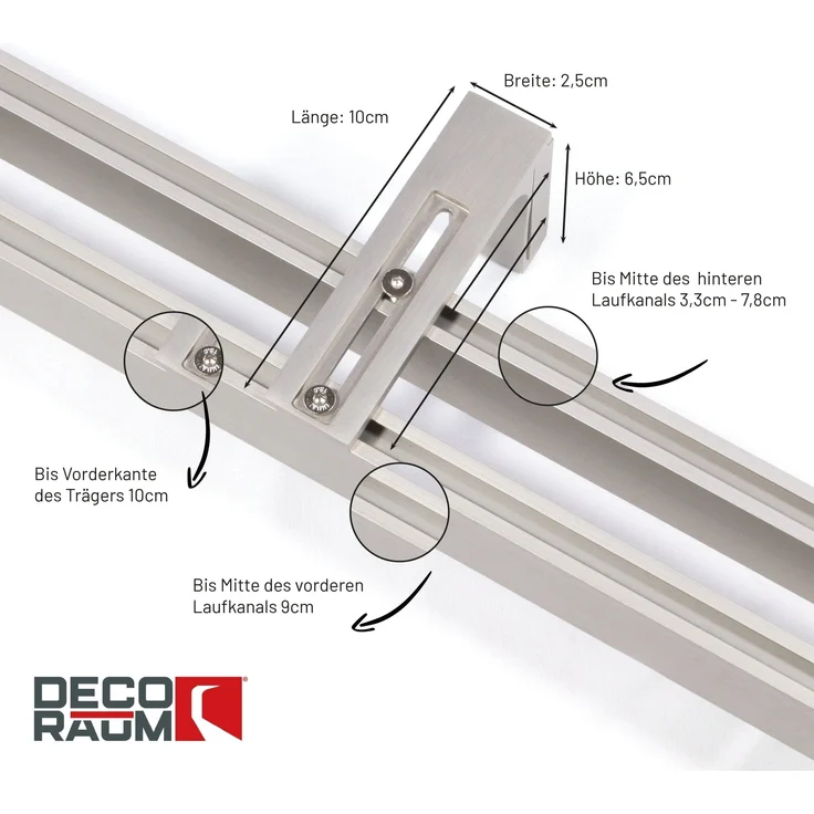 Deco-Raum® Gardinenschiene Innenlauf Loft | Größe: 210cm | Material: Aluminium | Farbe: Edelstahl-optik – Bild 2