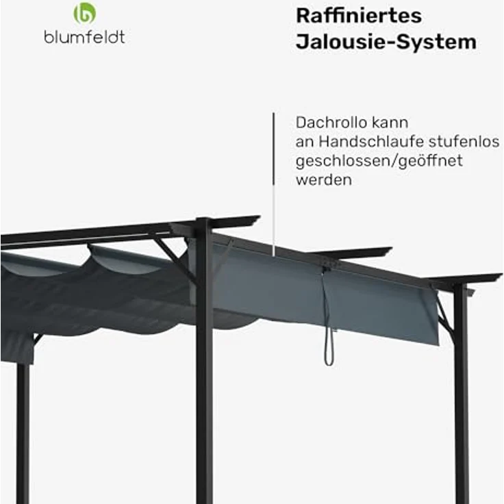 Blumfeldt Pergola 3x3 m - Wetterfestes Polyesterdach, Pulverbeschichteter Stahlrahmen, Ganzjährig Nutzbar, Einfache Montage, Modernes Design Für Garten & Terrasse – Bild 4