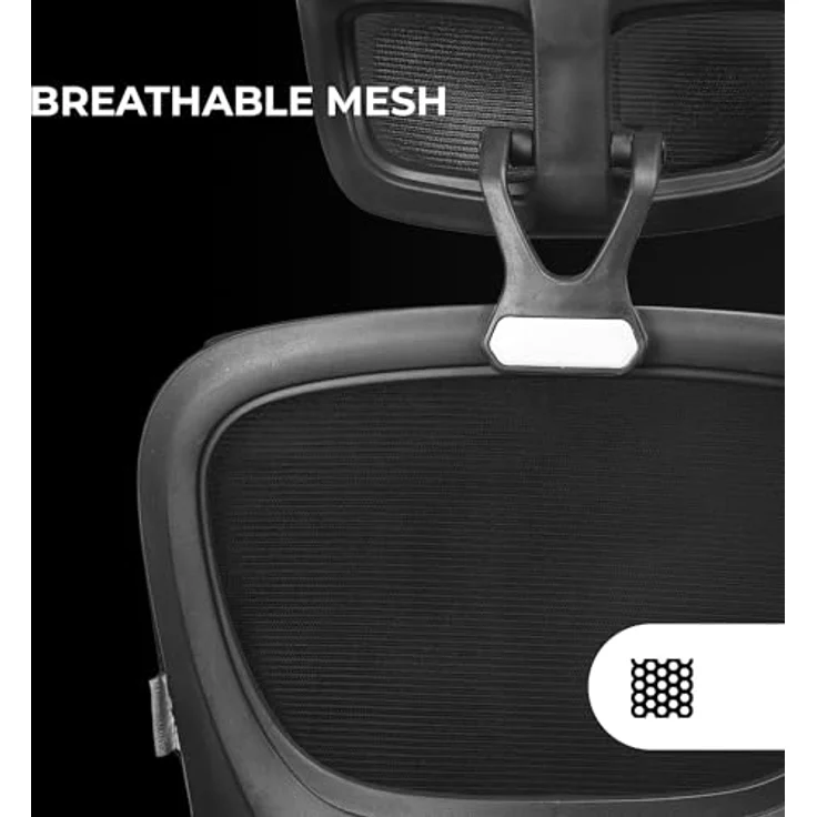 Mars Gaming MGC-ERGOPRO, Professioneller Ergonomischer Stuhl, Aktive Lordosenstütze, Atmungsaktives Netz, Höhenverstellbar 120-130cm, Klappbare Armlehnen, Verstellbare Kopfstütze, Bürostuhl, Schwarz – Bild 7