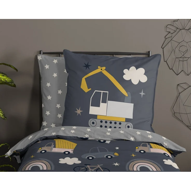 Good Morning Kinder Bettwäsche 135x200 Rush Baustelle Fahrzeuge grau 32086 – Bild 2