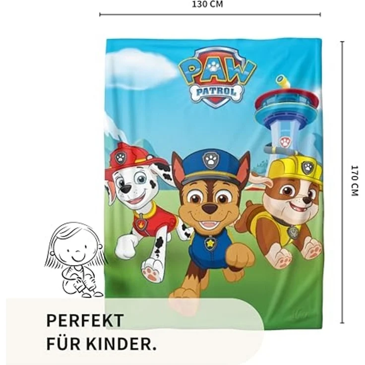 Kinderdecke Paw Patrol 130x170 cm, weich und kuschelig, passend zur Bettwäsche, MTOnlinehandel, Sofadecke, das perfekte Geschenk für Mädchen und Jungen – Bild 3