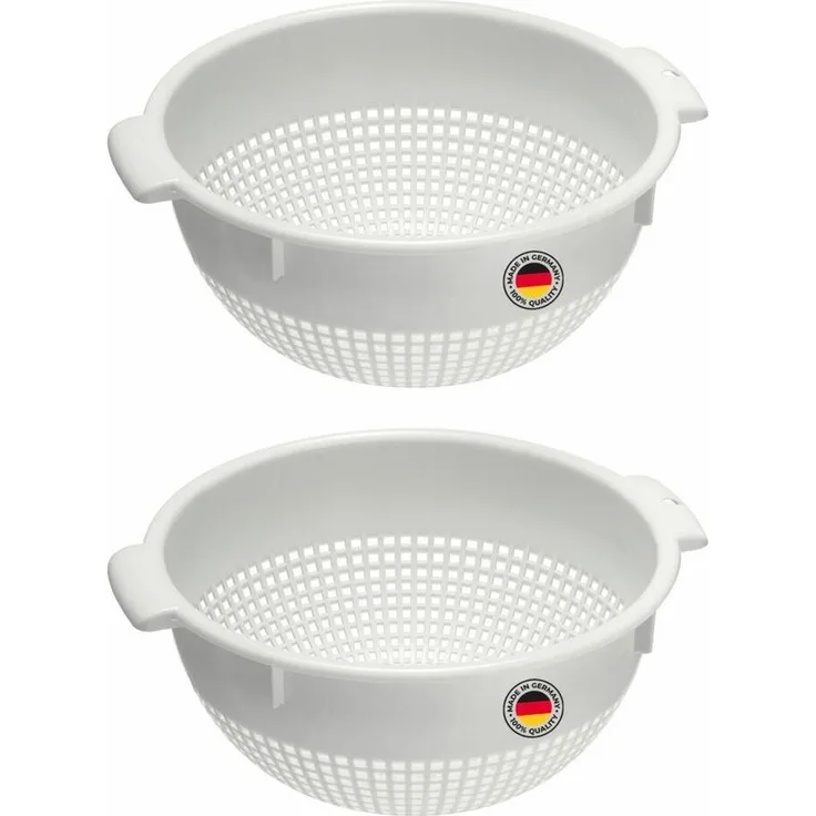 WESTMARK Seiher 2 Stk, groß, mit 2 Griffmulden und 4 Aufsatzrasten zum Waschen und, PE, spülmaschinengeeignet, Made in Germany