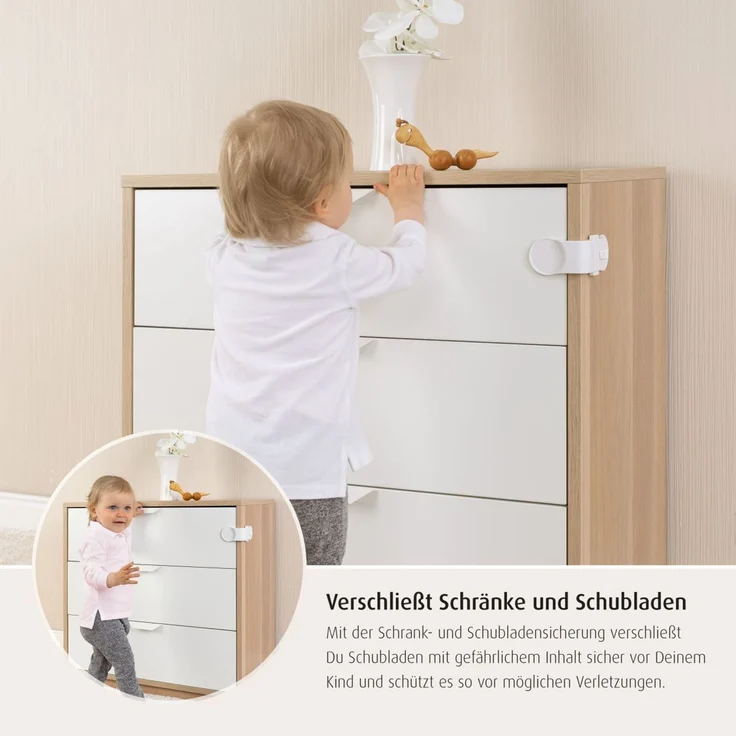 reer Vorteilspack Schrank- und Schubladensicherung, 3er Set, Klemmschutz, Kinder Sicherung, Weiß, 71080 – Bild 5