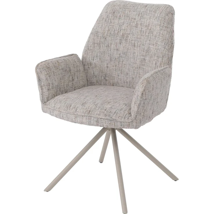 Esszimmerstuhl HWC-G67, Küchenstuhl, drehbar Auto-Position Metall Chenille (410g/m²) ~ Gestell creme, beige-hellgrau – Bild 1