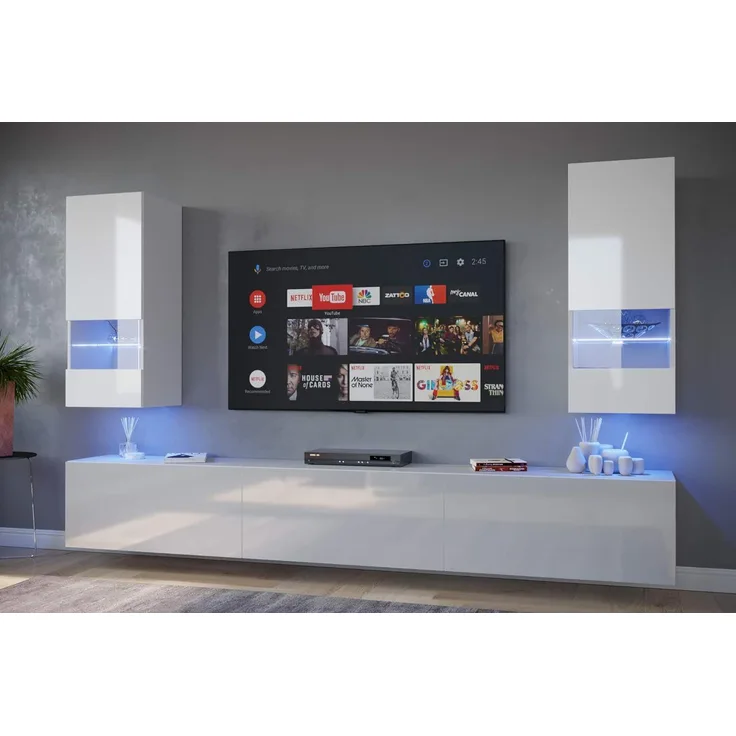 FURNITECH SEZANA AN21 Möbel Schrankwand Wandschrank Wohnwand Mediawand mit Led Beleuchtung Wohnzimmer (LED RGB (16 Farben), AN21-18W-HG2 1B)