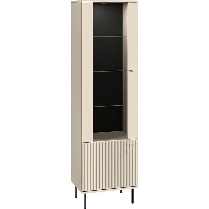 Wohnzimmer Vitrine SALOU-131 in kaschmir matt, goldfarbene Metallgriffe, B/H/T ca. 55/190/40 cm – Bild 5