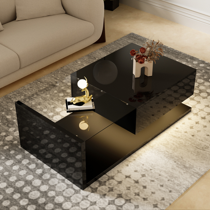 MODFU Couchtisch Beistelltische (Wohnzimmertisch, 1-St, 105*55*32,5cm), mit Glastischplatte, Schublade und 16-farbigen variablen LED-Leuchten – Bild 6