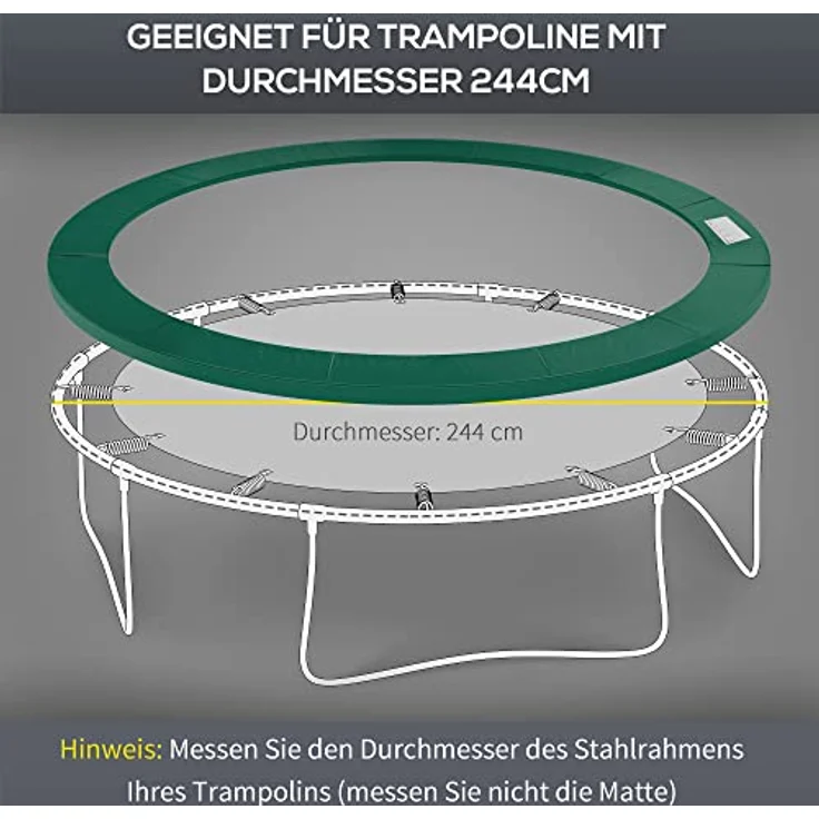 HOMCOM Trampolinrandabdeckung B3-0053, Wetterschutznetz, Durchmesser 244 cm, grün, 15 mm dicke EPE-Polsterung, witterungsbeständig – Bild 4