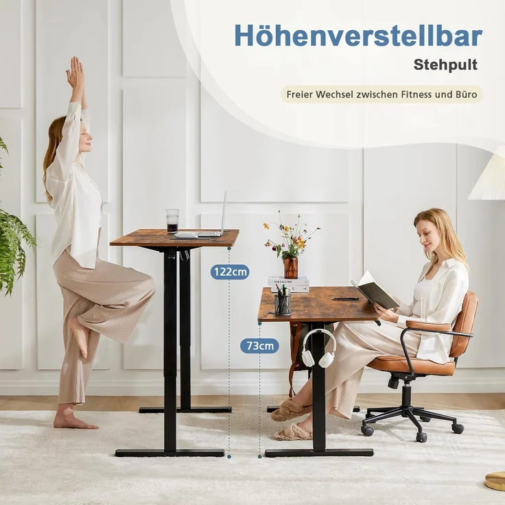 DUMOS Schreibtisch Höhenverstellbar, Ergonomic Elektrischer Schreibtische 120 X 60 cm, Standing Desk, Height Adjustable Tisch, Office Desk Geeignet für Büros, Wohnungen und andere (Braun) – Bild 4