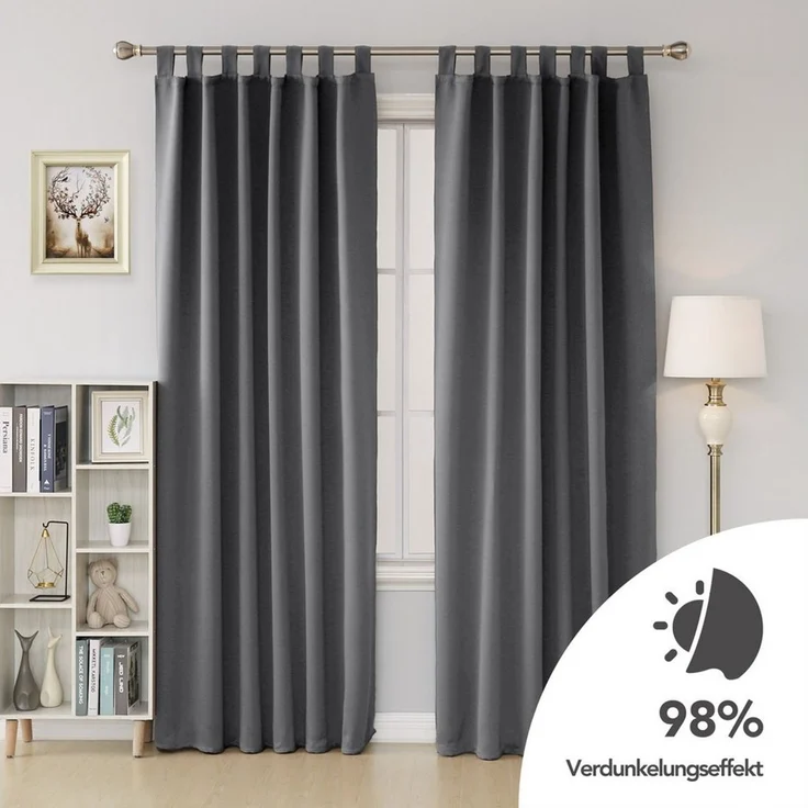 Deconovo Vorhänge mit Schlaufen Verdunklungsvorhänge 2er Set H175 x B140 cm Gardinen Blickdicht Wohnzimmer Curtains mit ösen Verdunkelung Dunkelgrau – Bild 3