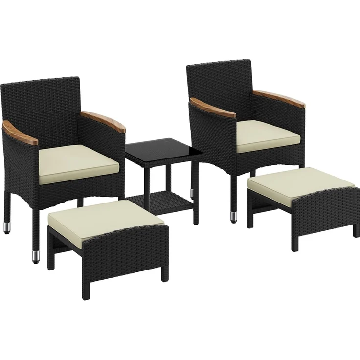Yaheetech Gartenlounge-Set mit Sessel, Fußhocker & Kaffeetisch, Rattan-Optik, Schwarz & Beige – Bild 1