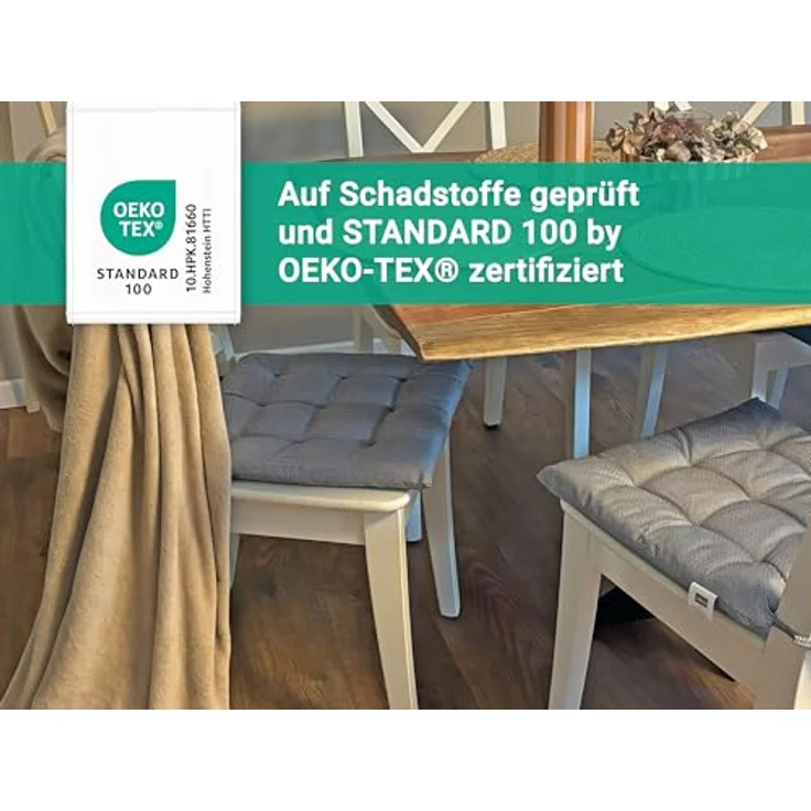 ZOLLNER Stuhlkissen, 40 x 40 x 3 cm, mit Bindebänder, für Indoor und Outdoor – Bild 6
