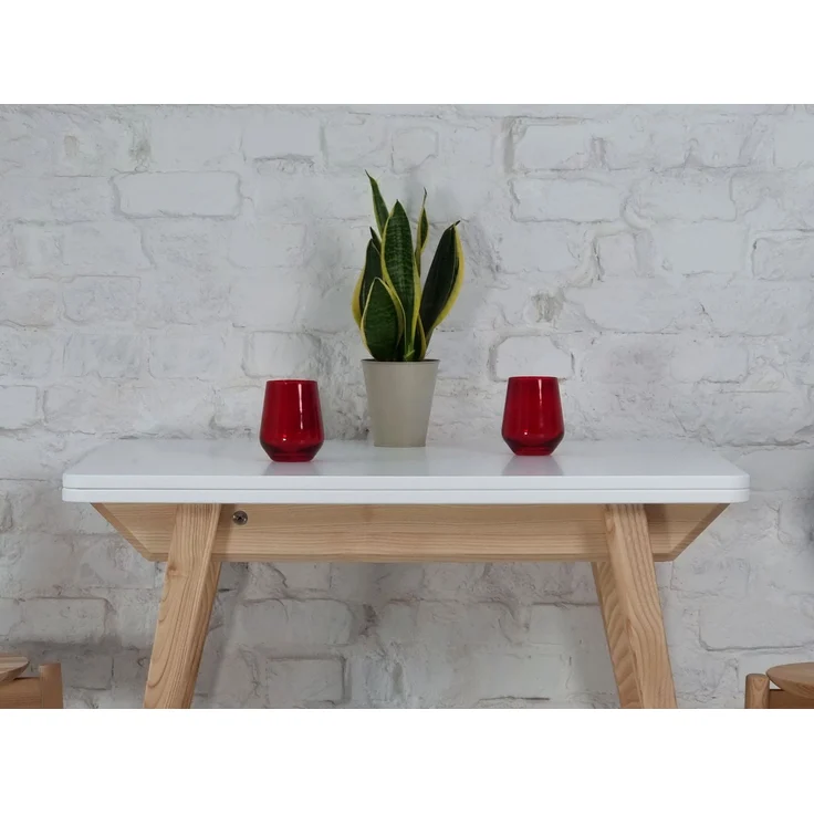 Ragaba rechteckiger ausziehbarer Tisch, MDF & Massives Eschenholz, 90x65 cm, Weiß – Bild 5