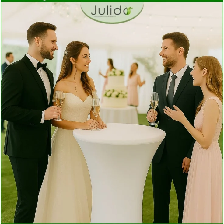 4x Julido Stehtischhusse Husse Stehtisch Weiß Stretch Ø 70cm Bistrotisch Stehtisch – Bild 6