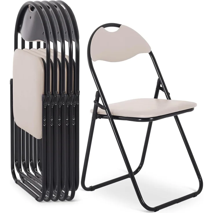 MACOShopde by MACO Möbel Raburg Gästestuhl 6er Set Paul - in BEIGE, stabiles Faltstuhl + Klappstuhl-Set aus Stahl, Soft-Skin Kunstleder, 100 kg belastbar