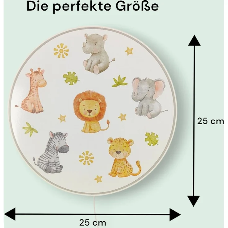 Kinderzimmer Wandlampe Safari Ø 25cm mit Schalter, Kabel, Stecker & E14 LED – Bild 4