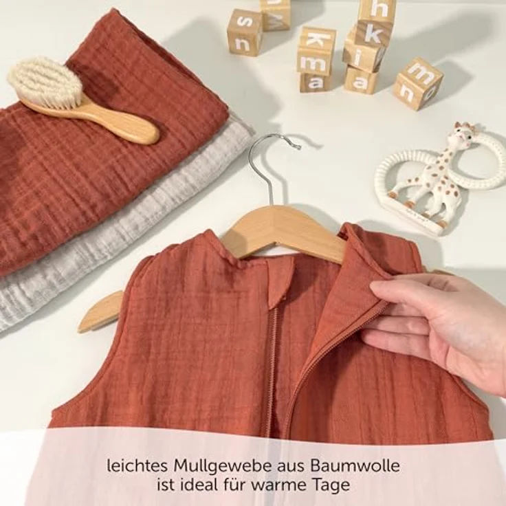 Makian Musselin-Schlafsack, Terracotta, 100 cm, atmungsaktiv und Oeko-Tex Standard 100 zertifiziert – Bild 3