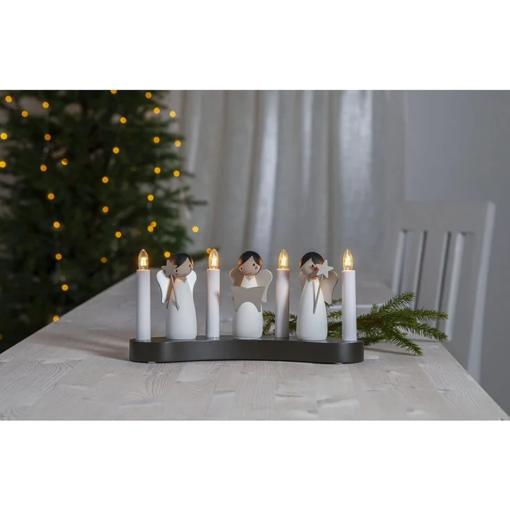 EGLO Lichterbogen Weihnachten mit 4 Glühbirnen, Fensterleuchter mit beleuchteten Weihnachtsfiguren aus Holz, Engel Schwibbogen mit Kabel, E10, warmweiß – Bild 2