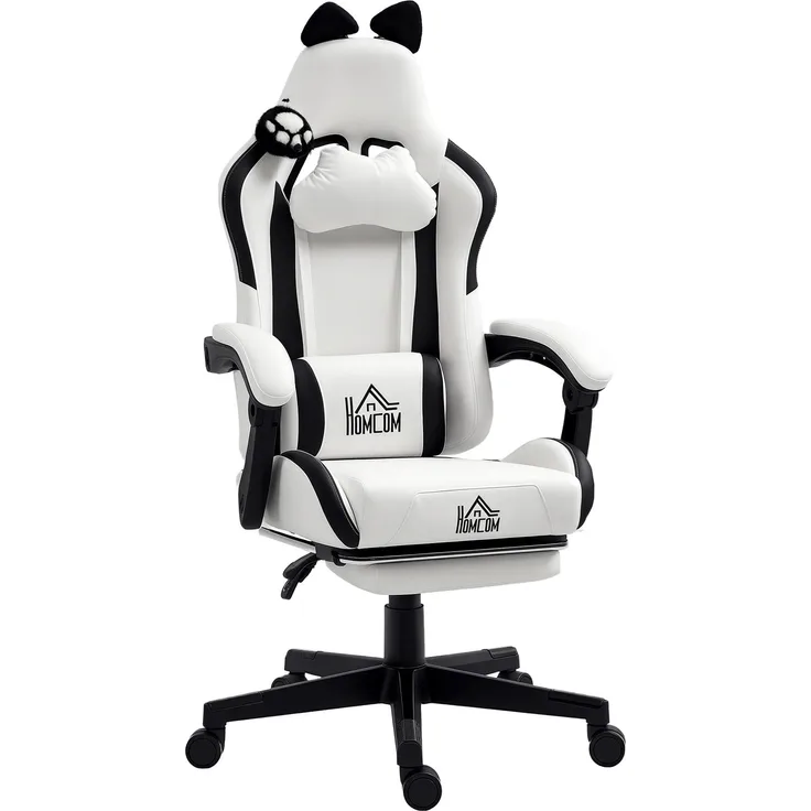 MELAYR, Ergonomischer Gaming-Stuhl mit Katzenohren, Gaming-Stuhl mit verstellbarer Rückenlehne, 65 x 62 x 124 cm, Weiß
