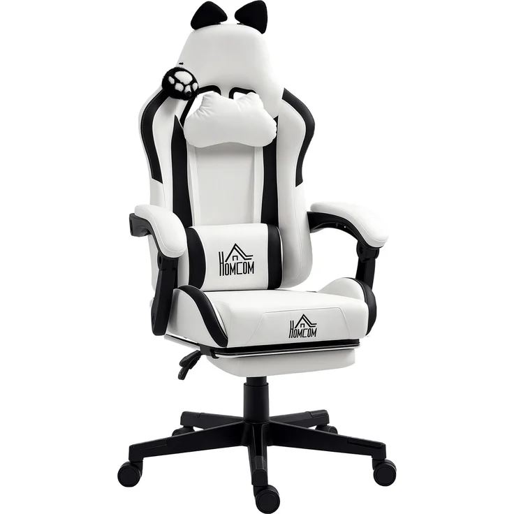 MELAYR, Ergonomischer Gaming-Stuhl mit Katzenohren, Gaming-Stuhl mit verstellbarer Rückenlehne, 65 x 62 x 124 cm, Weiß – Bild 1