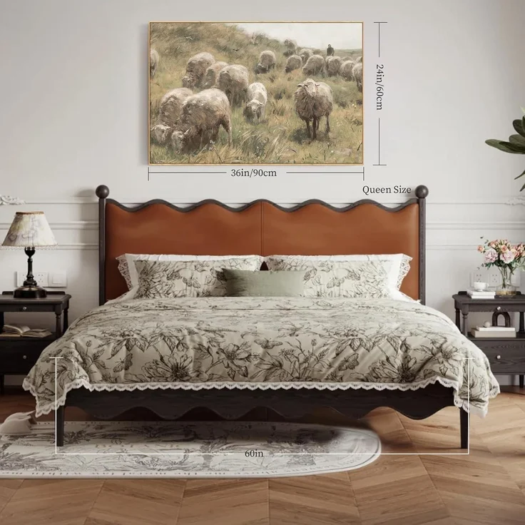 Vintage Leinwand Bilder mit Rahmen Holz 60x90cm Wandbilder Wohnzimmer – Bild 5