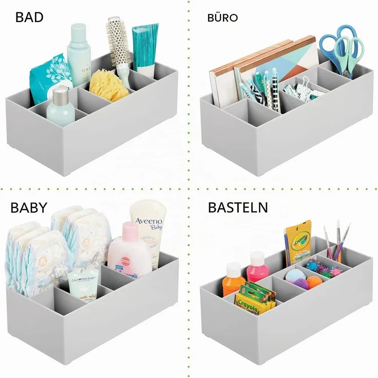 mDesign Kosmetik Organizer Schminkaufbewahrung 6 Fächer BPA-frei Grau – Bild 7