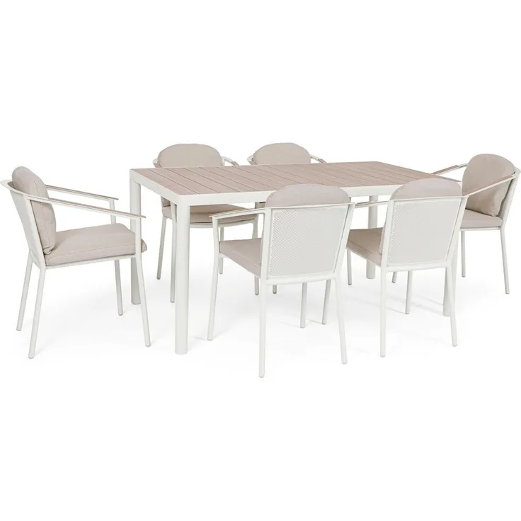 7er Garten-Set Seluia - Aluminium Off-White & Olefin Naturbeige, inkl. Kissen