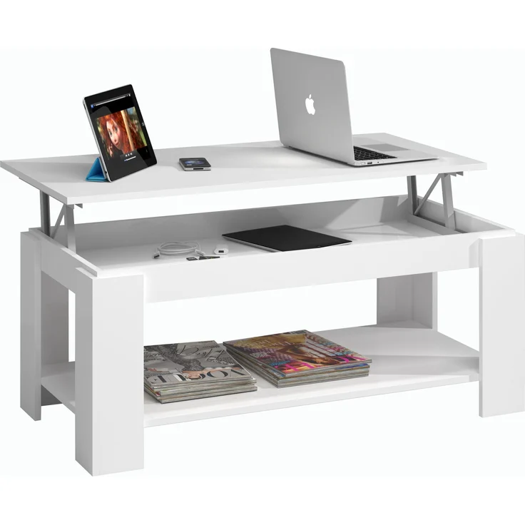 Calicosy 'AMBIT' Couchtisch mit hochklappbarer Tischplatte L102 cm - Weiß – Bild 6
