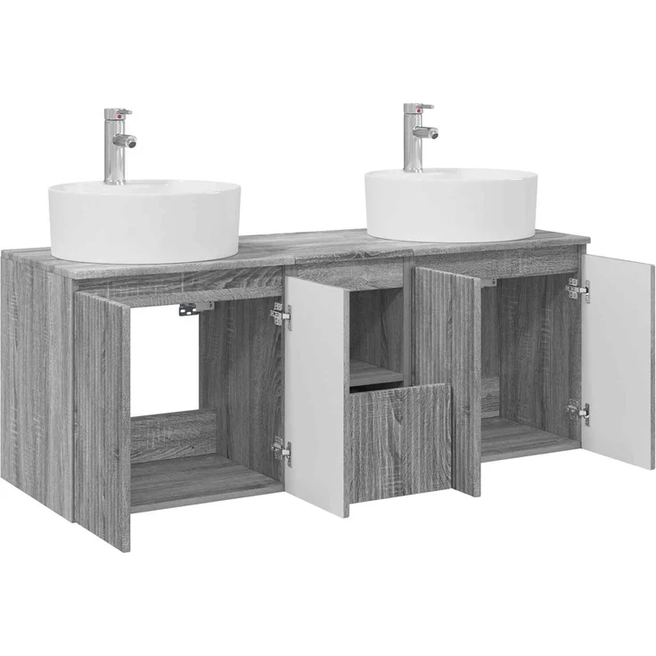 vidaXL Wandmontiertes Badezimmerschrank-Set 3 stk. Grau Sonoma 3405683 – Bild 4