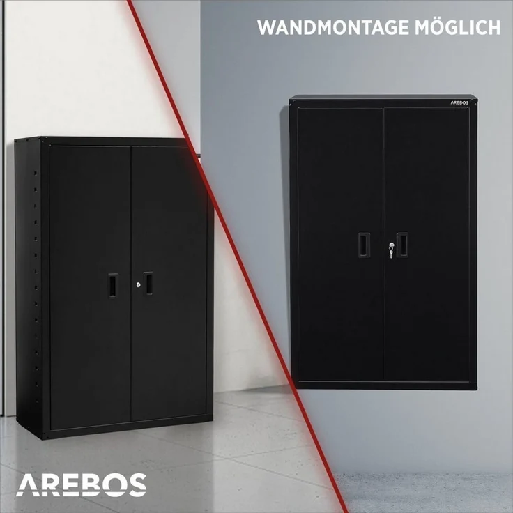Arebos Aktenschrank Büroschrank Materialschrank Stahlschrank 140x90x40 cm (Stück, schwarz) – Bild 3