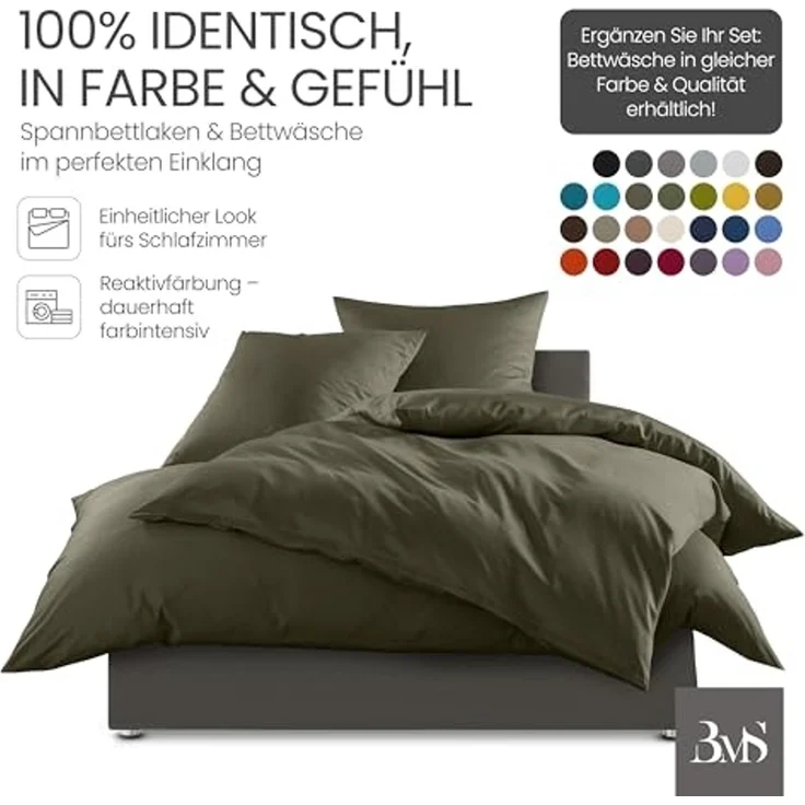 Mako-Satin Spannbettlaken dark olive 180x200cm – Bild 4
