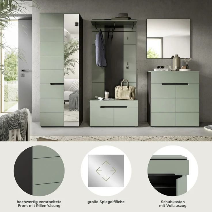 Garderobenkombination (B/H/T: 255x190x37 cm) in Smoke Green Nachbildung – Bild 8