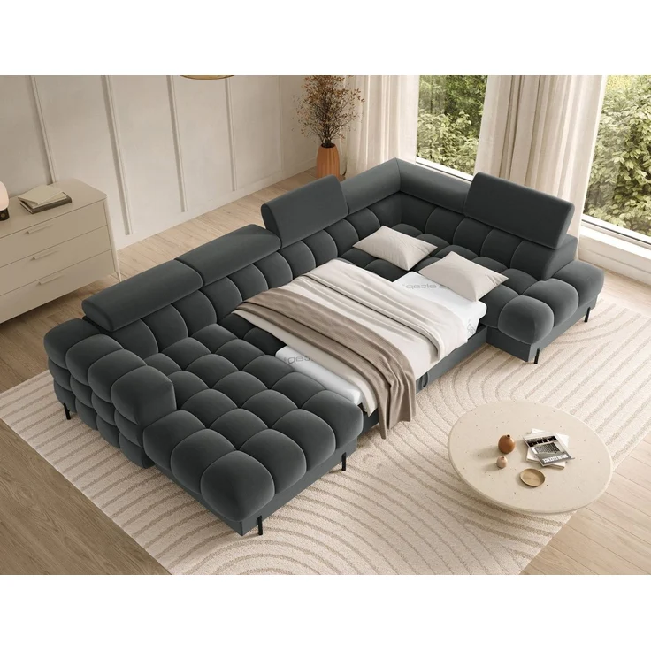 Lukas Möbel Wohnlandschaft Deisgner XXL-Sofa in U-Form Falco mit Schlaffunktion Bettkasten, mit Schlaffunktion, Bettkasten, verstellbaren Kopfsützen – Bild 3