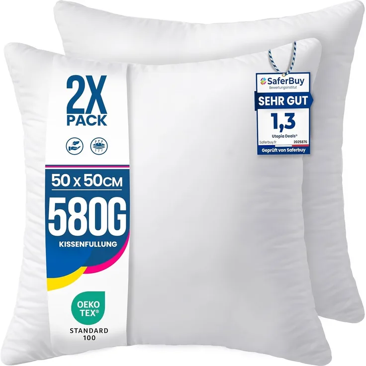 Utopia Bedding 2er Set Kissenfüllung 50x50 cm, Innenkissen Füllkissen Kopfkissen Sofakissen (Weiß)