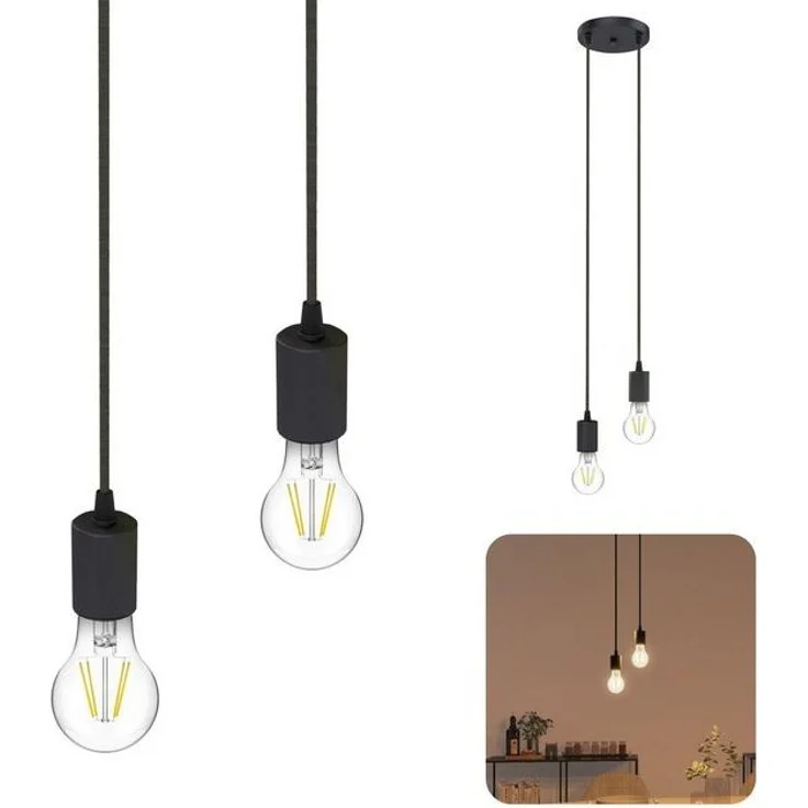 SSC-LUXon LED-Hängeleuchte PARU Hängeleuchte 2 flammig schwarz rund LED Glühbirnen E27 warmweiß, Warmweiß – Bild 4