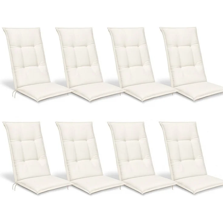 Beautissu Hochlehnerauflage 8er Set Hochlehner Set Base HL Sitzkissen, 120 x 50 x 6 cm Natur, Hochlehner Rückenkissen Stuhlkissen für Gartenstühle Sitzpolster – Bild 1