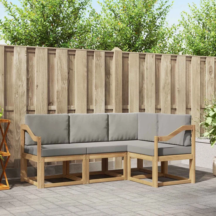 vidaXL Outdoor-Sofagarnitur 4 stk. Weiß und Hellgrau Polyester – Bild 1