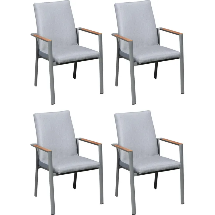 Sonnenpartner 4er-Set Stapelsessel United Aluminium anthrazit/Teakholz Stapelstuhl