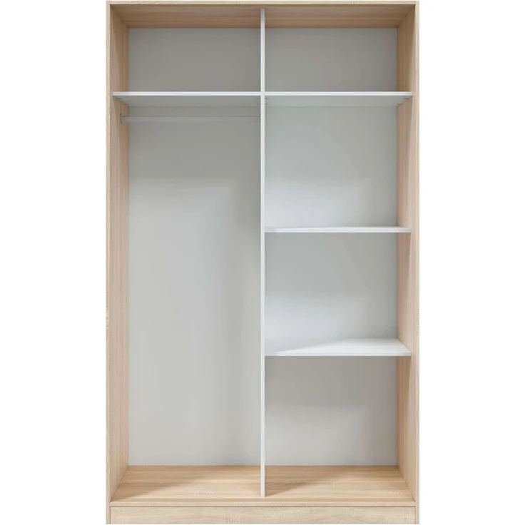 Kleiderschrank mit Zwei Schiebetüren und DREI Einlegeböden, Eichenfarbe und Mattweiß, Maße 120 x 200 x 50 cm – Bild 6