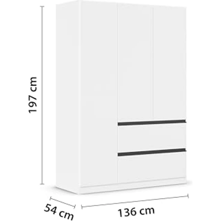 rauch Drehtürenschrank Kleiderschrank Schrank Garderobe COSTA in den Breiten 91/136/181 cm (in 3 Ausstattungen BASIC/CLASSIC/PREMIUM) viel Platz, grifflose Front und Push-to-Open Funktion MADE IN GERMANY – Bild 3