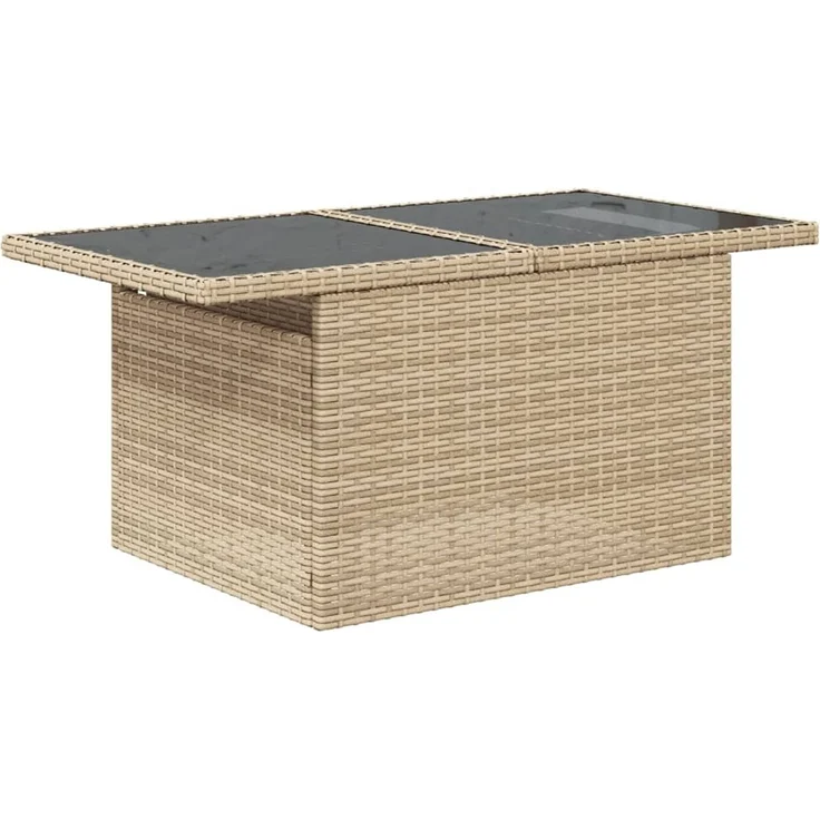 Gartentisch, Balkontisch mit Glasplatte Beige 100x55x73 cm Poly Rattan – Bild 4