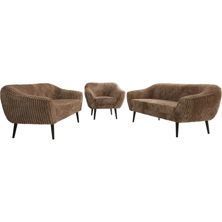 Wohnzimmerset, Möbelset PIRS 3-3-1, Armlehnen, Wellenfederung, schwarze Füße, Dreisitzer Sofas mit Sessel, Polstermöbel Set - Braun Cord – Bild 6