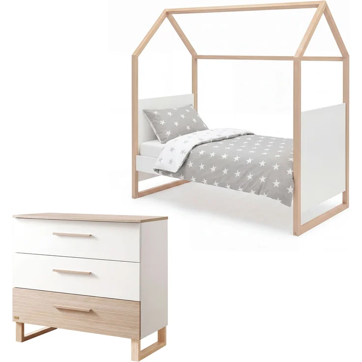 roba Kinderzimmerset Noah - Babyzimmer Set mit Babybett 70 x 140 cm und Wickelkommode - Holz in Weiß & Cashmere - Modernes 2-teiliges Set – Bild 2