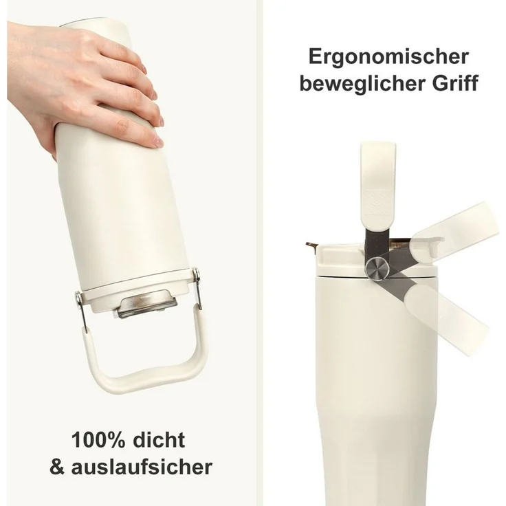 OSTWOLKE Isolierflasche Thermobecher mit Strohhalm und Henkel Tragbare Autobecher Sportflasche, 800ml, Reiseflasche, Trinkflasche für Reisen, Sport, Schule – Bild 2