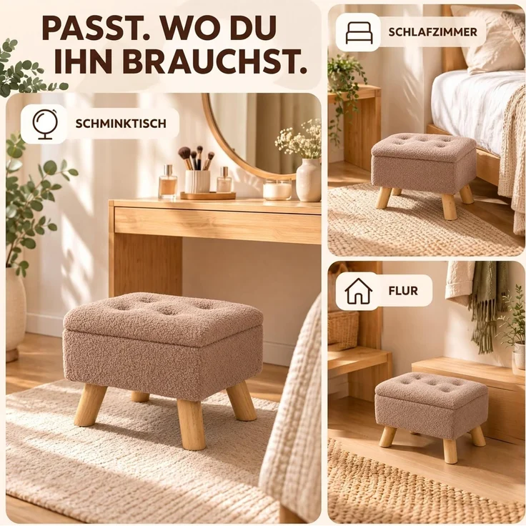 Relaxdays Hocker mit Stauraum Teddystoff – Bild 10