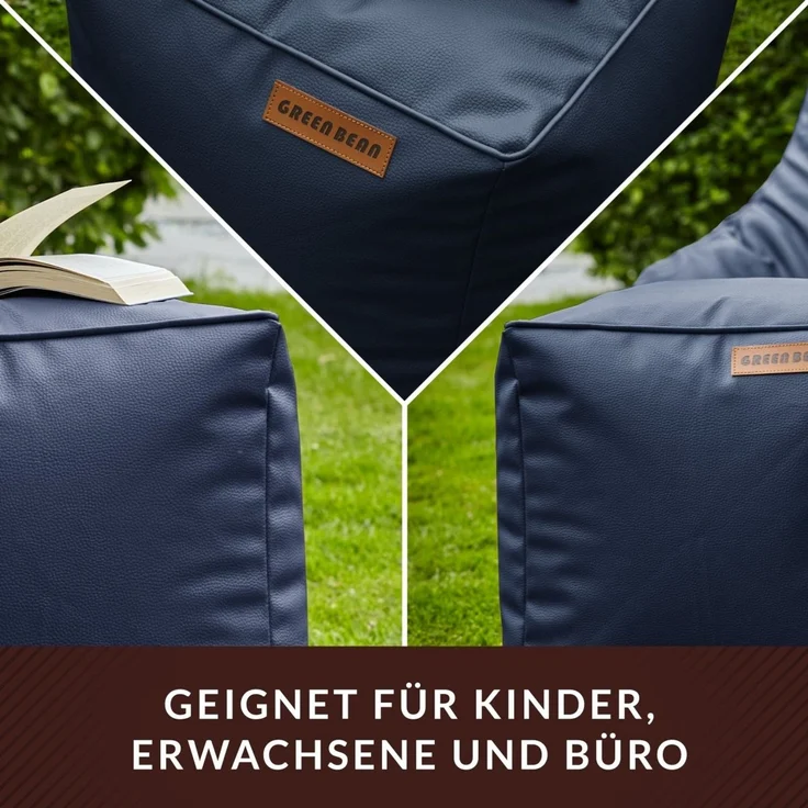 Green Bean® Sitzhocker aus Kunstleder - Pouf mit EPS Perlen Füllung - 40 x 40 cm - perfekte Ergänzung zum Sitzsack - Dunkelblau – Bild 3