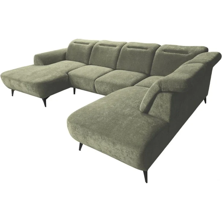 Wohnlandschaft Sofa U-Form ALETTE in Stoff Doha Hellgrün Lange Schenkel Rechts – Bild 5