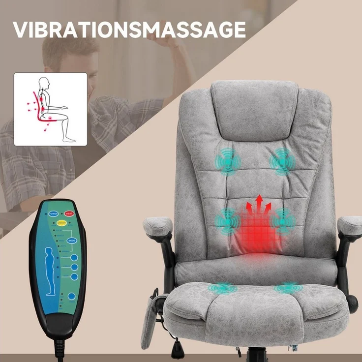 Vinsetto Schreibtischstuhl Bürostuhl mit Massagefunktion, Massagesessel mit Wärmefunktion (Massagesessel, 1 St), für Wohnbereich, Grau – Bild 3