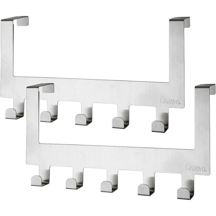 Casativo Garderobenleiste Edelstahl-Türgarderobe, Platzsparende Hakenleiste mit 5 Kleiderhaken (2 St, 1er/2er-Set), 5 Haken, für 35-45mm Türen, kratzschutz-gummiert – Bild 1