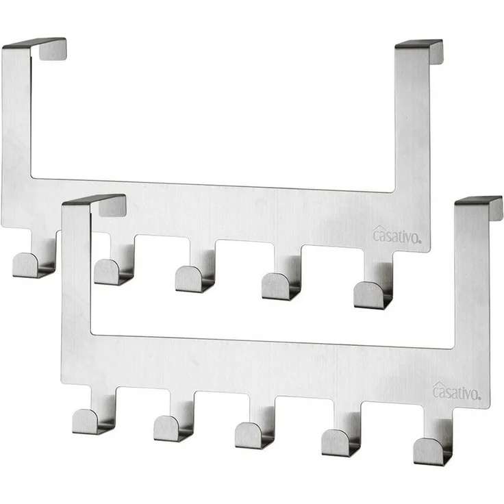 Casativo Garderobenleiste Edelstahl-Türgarderobe, Platzsparende Hakenleiste mit 5 Kleiderhaken (2 St, 1er/2er-Set), 5 Haken, für 35-45mm Türen, kratzschutz-gummiert